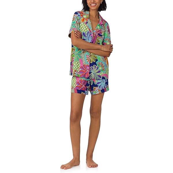Lands' End Women Linen 2 Piece Pajama Set - Short Sleeve Top